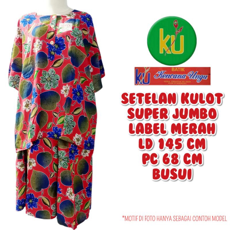 PROMO Baju Tidur Daster Setelan Kulot Stelan Batik Babydoll Kencana Ungu Jumbo Label Merah