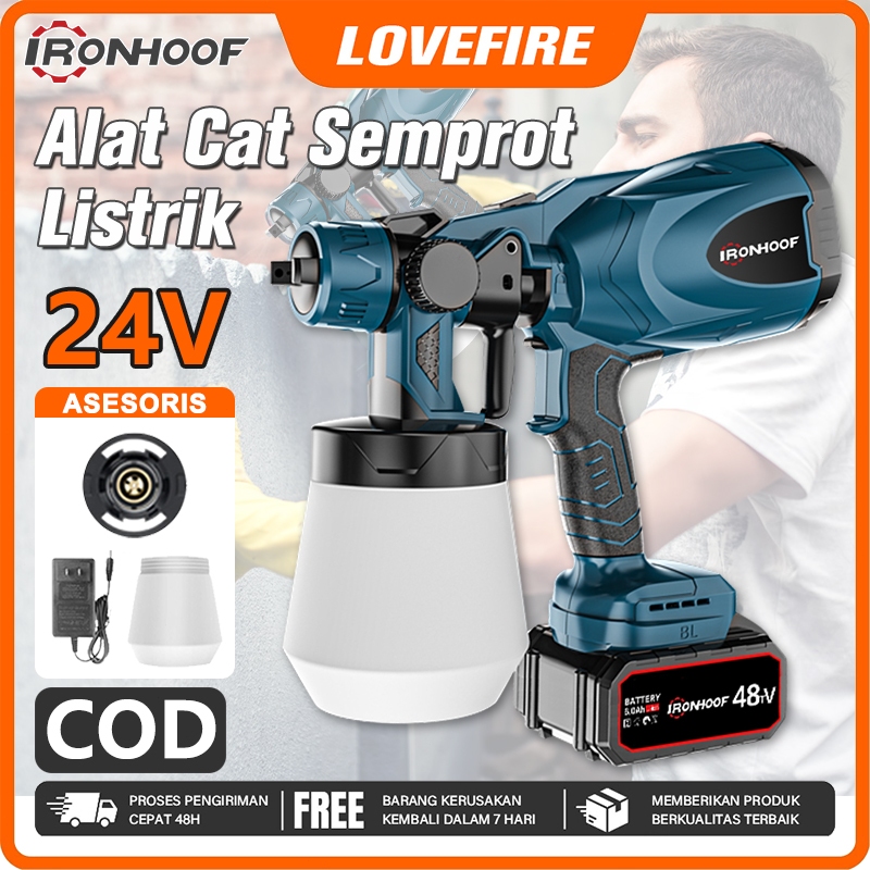 IRONHOOF 800ML Electric Spray Gun 24V Baterai 850W spray gan Kompresor Listrik Alat Semprot Cat