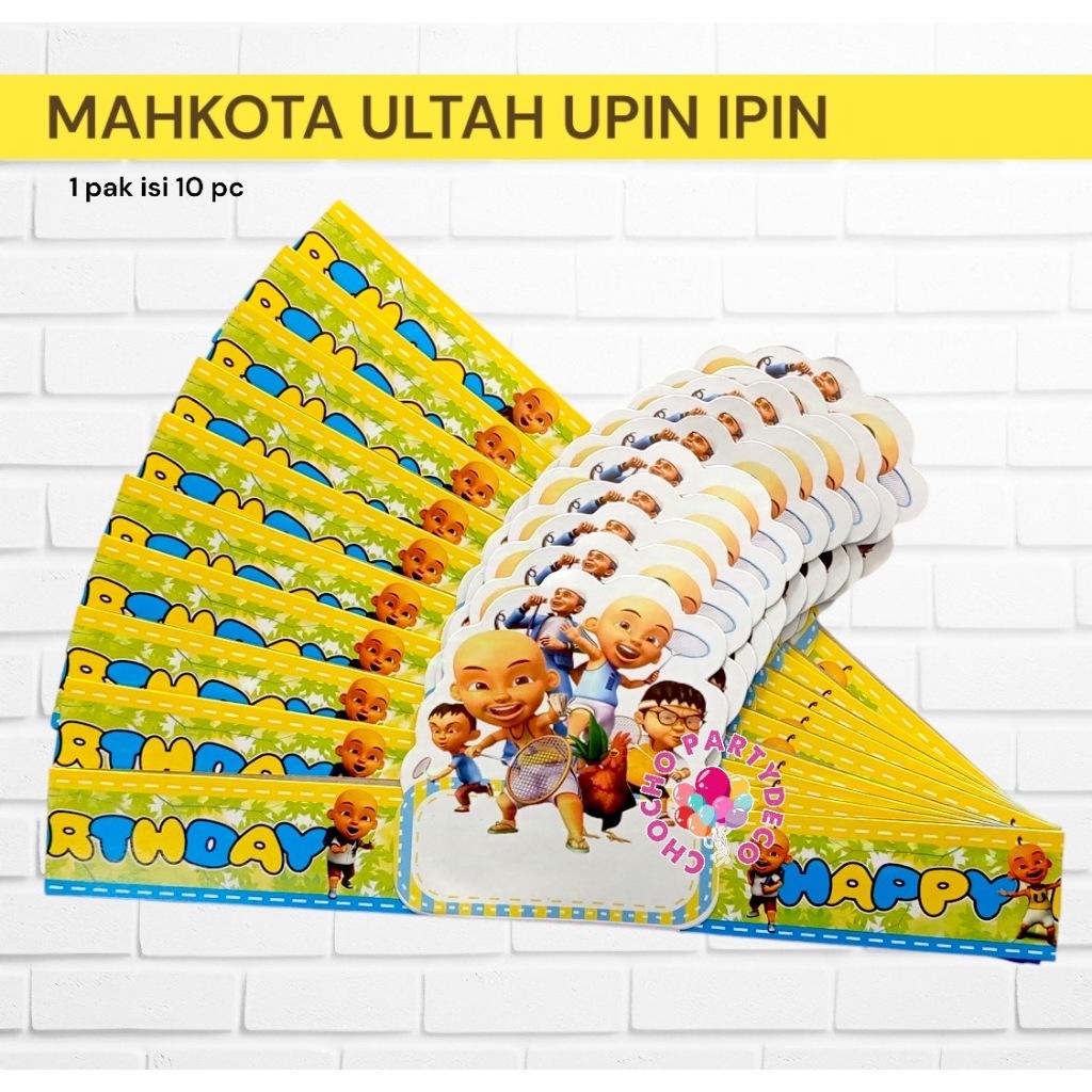 Mahkota Ulang Tahun UPIN IPIN Isi 10 / Topi Pesta Upin Ipin