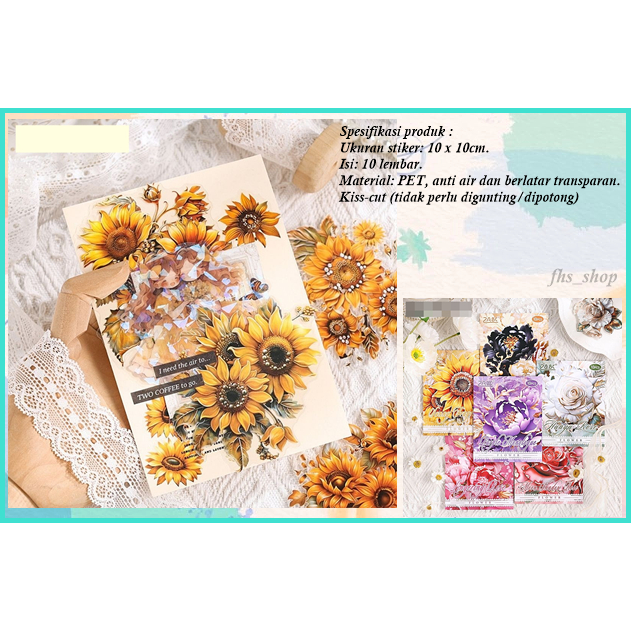 

10 Lembar Stiker Bunga Jumbo Buku Diary Sticker Aesthetic Stiker Aesthetic Blooming Flower Sticker