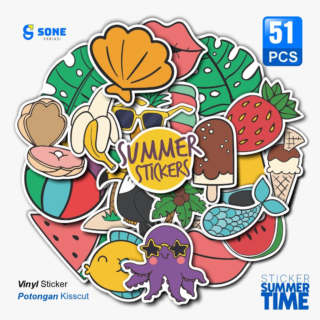 

Stiker Summer Time Paper Vinyl Anti Air Aksesoris Laptop Buku Tumbler