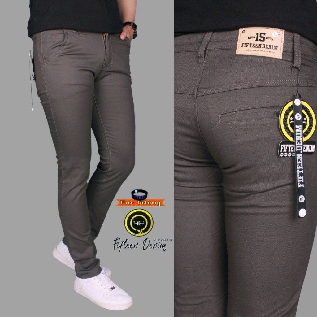 FIFTEEN DENIM - Celana Chino Pria Slim Fit Panjang Katun Formal Kantor Original Fifteen Denim
