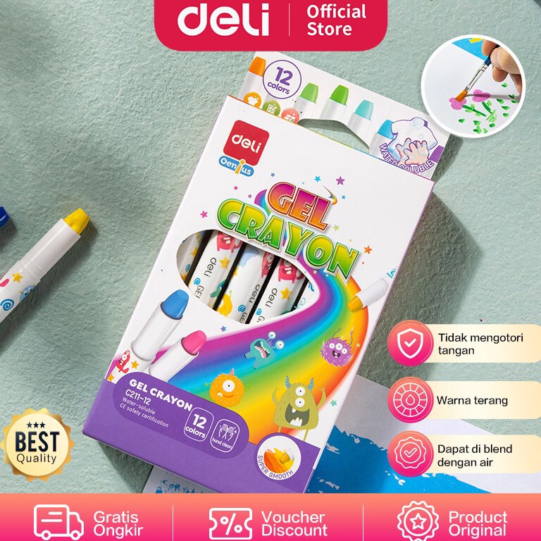 

KODE B86W Deli Gel Crayon Krayon 12 24 Warna Tidak Mengotori Tangan Bersertifikat Aman EC211