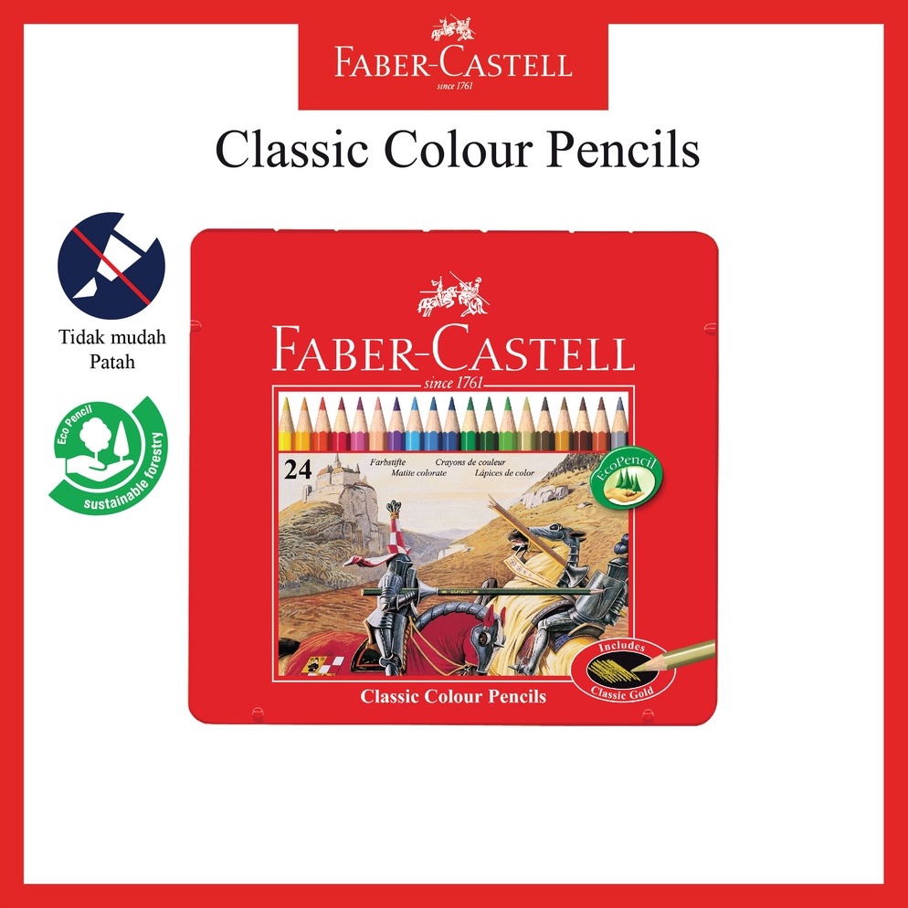 

KODE P85G Pensil Warna Faber Castell Tin Case 24 Warna Classic Colour Pencil Ukuran Long