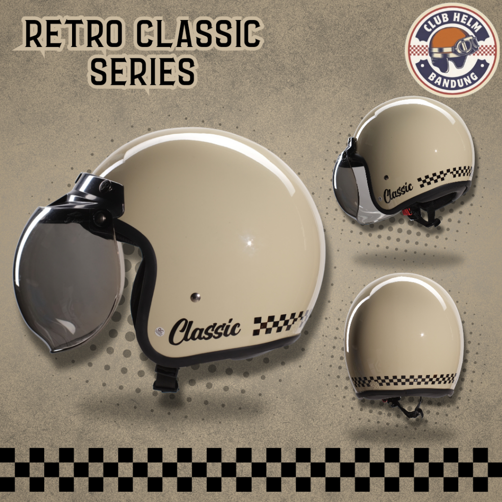 Helm SNI Bogo Retro Dewasa Remaja Classic Checker Untuk Pria Wanita Laki Laki Perempuan - Instant