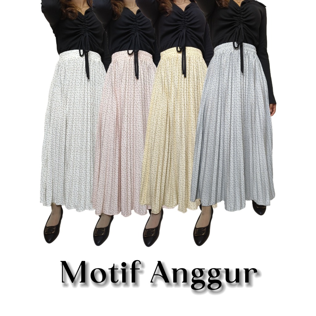 Rok Plisket Wanita Bawahan Muslim Motif Anggur