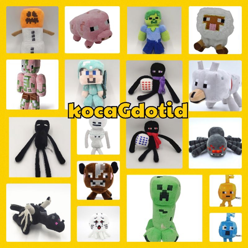 Boneka Karakter Game Spider Creeper Ghast Enderman Zombie Skeleton Boneka Plush Minecraft.
