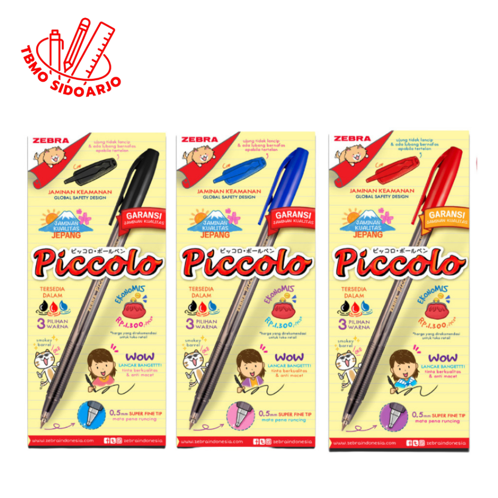 

TBMO Bolpen / Pulpen Piccolo 0.5 Zebra Per Pack Isi 12 Pcs