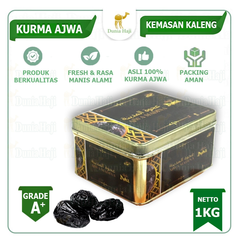 

Kurma Ajwa 1KG Lembut Kemasan KALENG / Azwa Ajwah Kurma Nabi Empuk 100% Asli Madinah Premium Exclusive