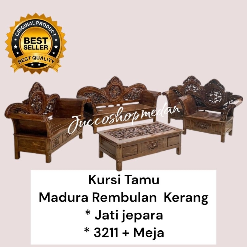 [ Jucco ] Kursi Tamu Kayu Jati Jepara 3211 - Kursi Jati Minimalis Mawar 3211 Free Meja Tamu Kayu - M