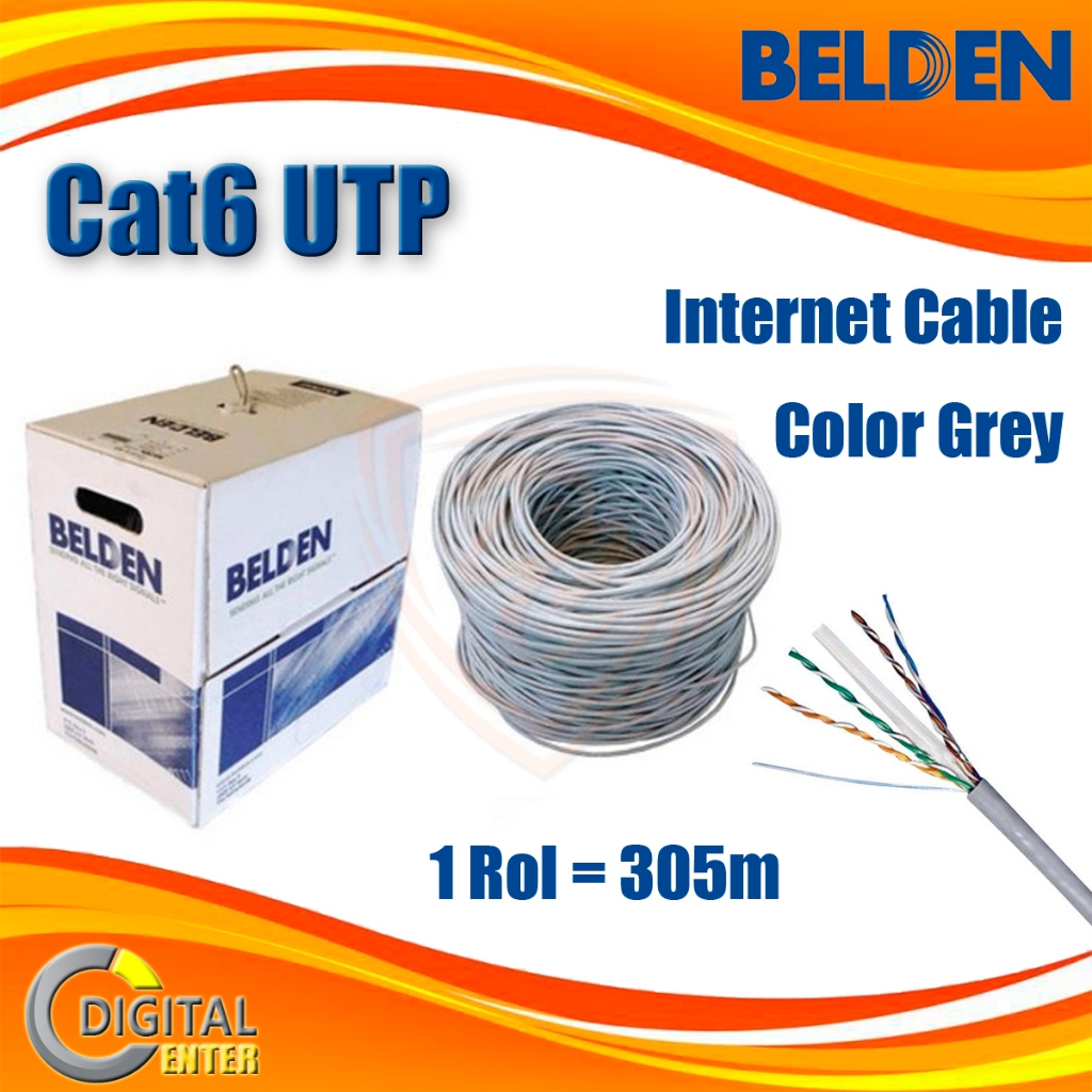 Kabel Belden Cat6 Grey Internet Cable UTP LAN 1Rol / 305 meter 7814A Abu-abu Original