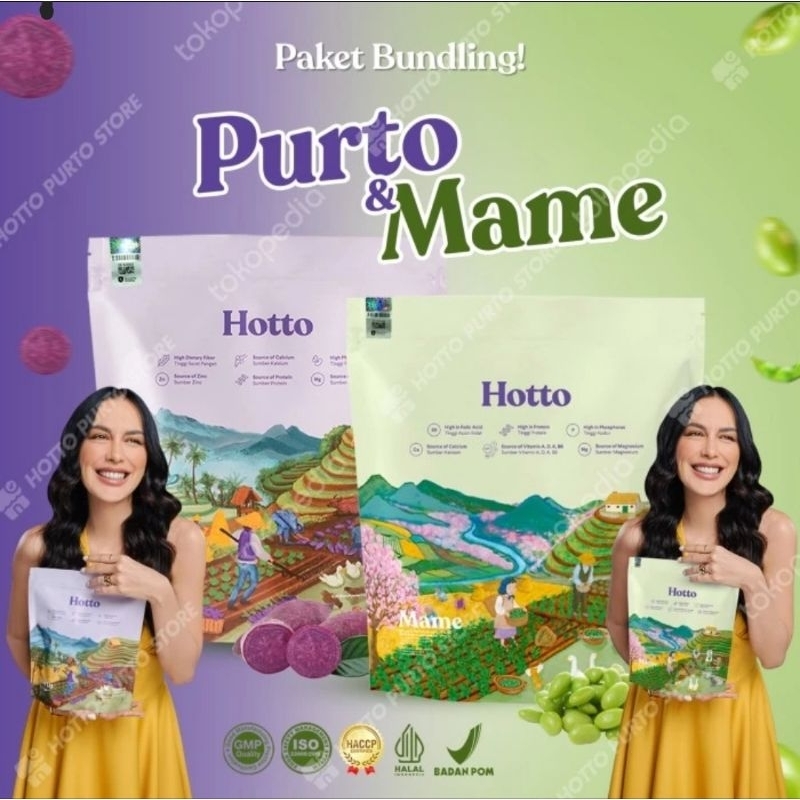 

PAKET HOTTO MAME + PURTO 2 Pouch Mix Multigrain Protein Edamame Purple Potato - PURTO+MAME