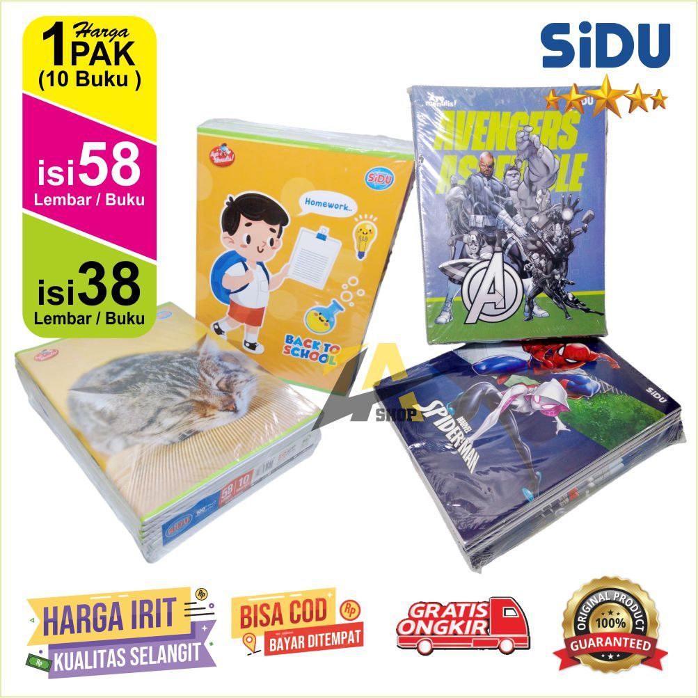 

Buku Tulis SIDU BUKU TULIS SEKOLAH SINAR DUNIA Isi 58 Lembar & 38 Lembar HARGA UNTUK 1 PAK (10 BUKU)