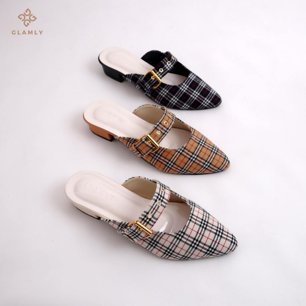 GLAMLY Livia Mules Sepatu Selop Wanita Kekinian Hak 3 Cm