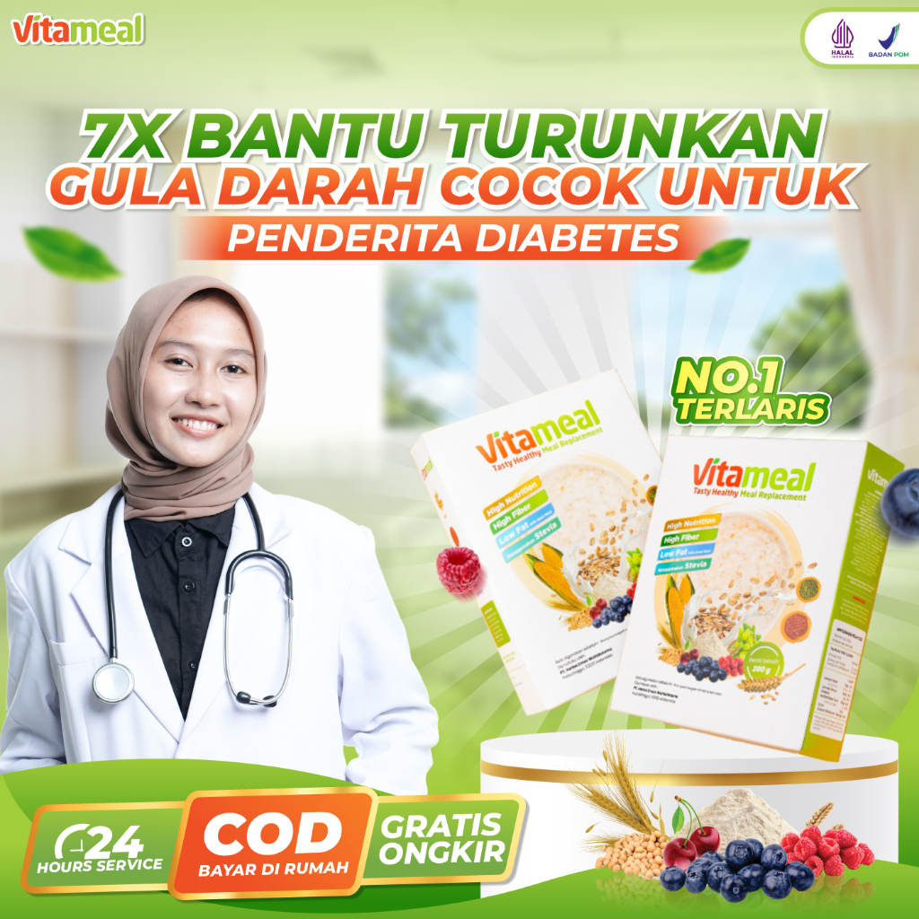 

Vitameal - Sereal Sehat Multigrain Ampuh Bantu Turunkan Gula Darah Tinggi Cegah Diabetes & Kolesterol Camilan Sehat Rendah Kalori Halal BPOM