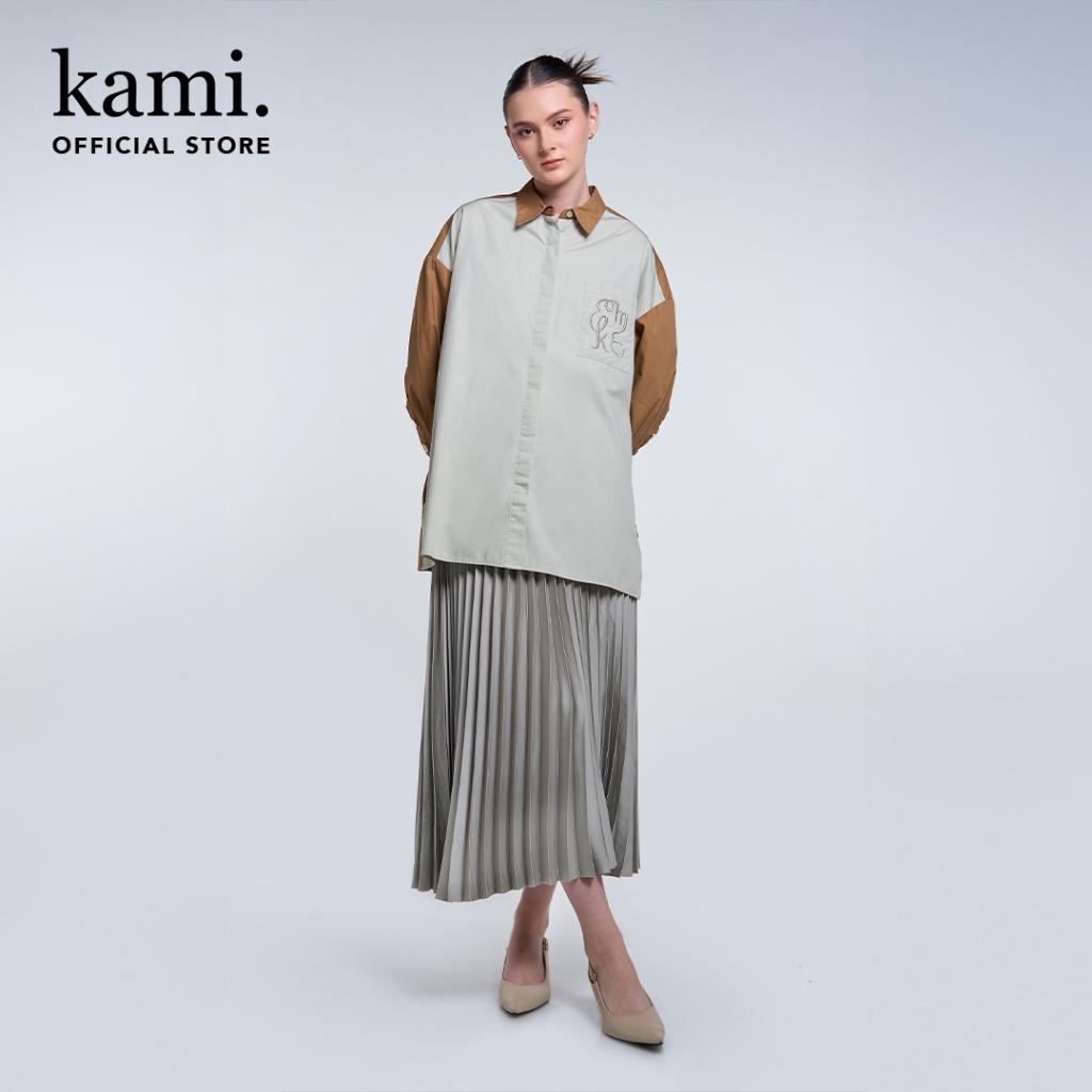 Kami Satin Pleated Plain Skirt Rok Wanita