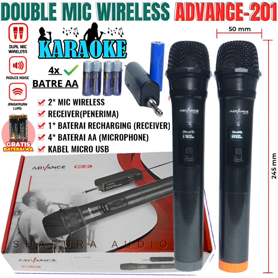 Mic Wireless Double Advance 201 Microphone Advance 201 Suara Mantap | Advance Mic-201 Mic Double Wir