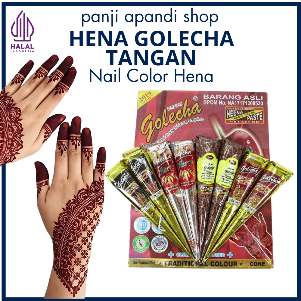 Golecha Henna Tangan & Kuku BPOM Halal, Warna Maroon Merah Coklat - Henna Pacar & Body Art