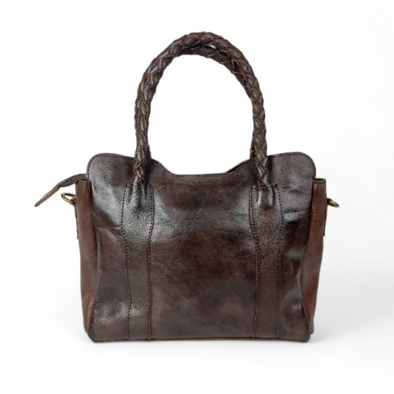 Tas Kulit Asli Model Hand Bag Belina Handle Kepang