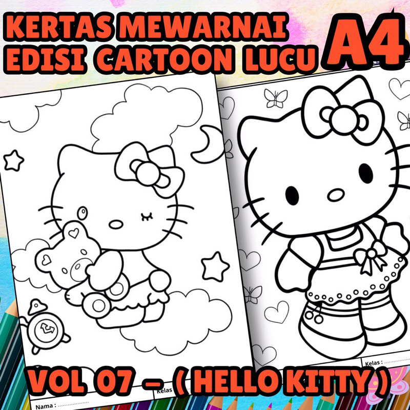 

MEDIA KERTAS KREATIFITAS MEWARNAI ANAK A4 DENGAN PRINT CETAK BUKAN COPY - MEDIA WARNA KARACTER KARTUN LUCU - CARTOON HELLO KITTY