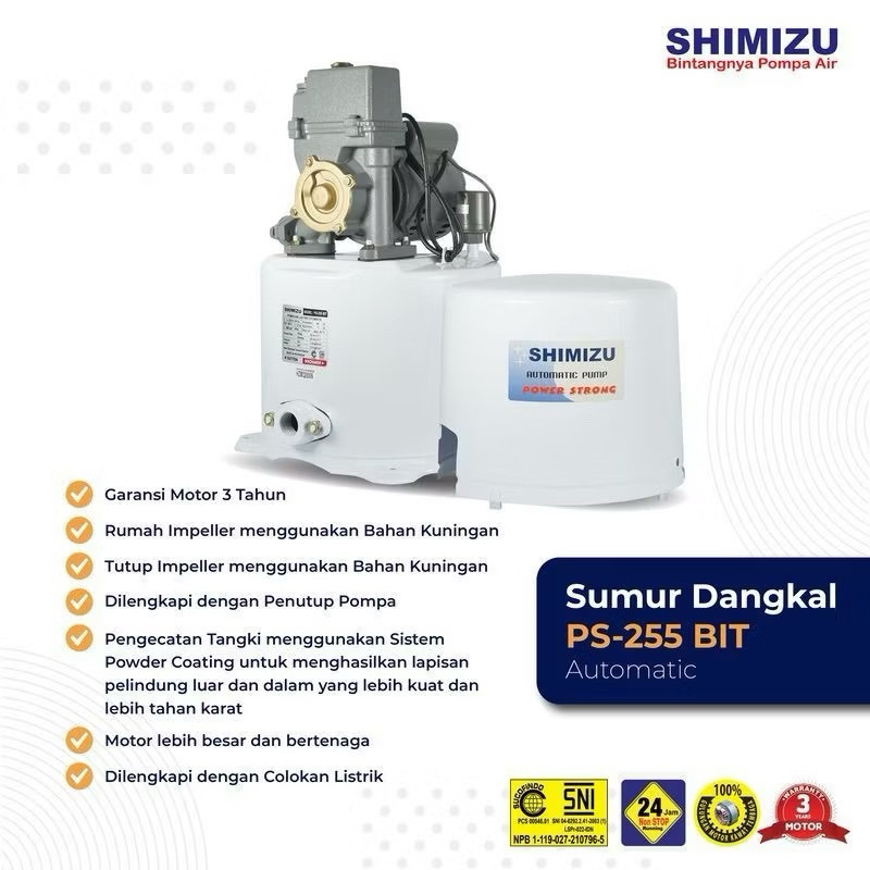 PS 255 BIT Pompa Air Shimizu / Pompa Sumur Dangkal / Pompa Otomatis / PS255BIT
