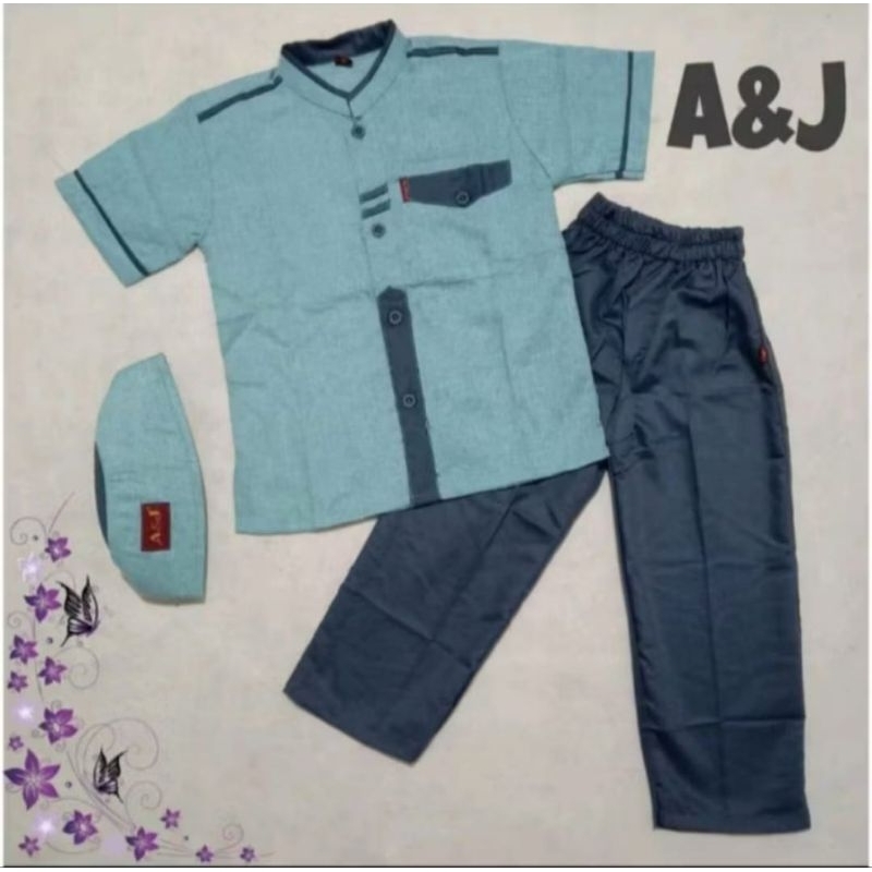 Setelan Baju Koko Anak A&J Madinah Lengan Pendek