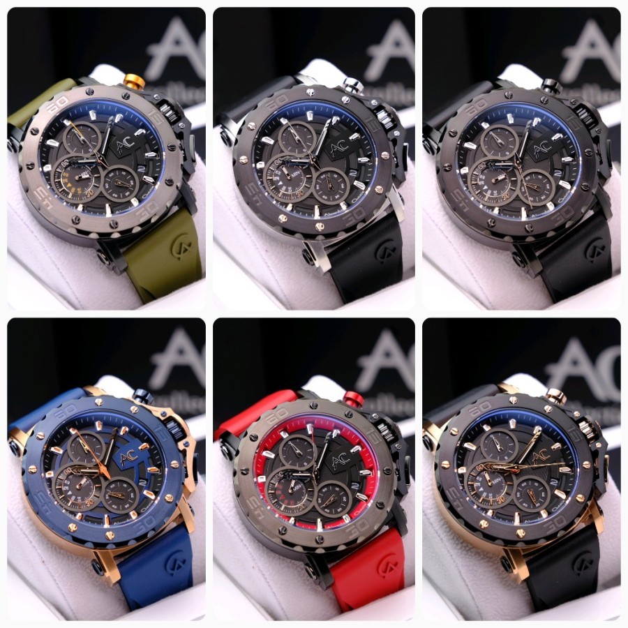 JAM TANGAN PRIA ALEXANDRE CHRISTIE AC 9205 AC9205 CHRONOGRAPH BLACK RUBBER ORIGINAL