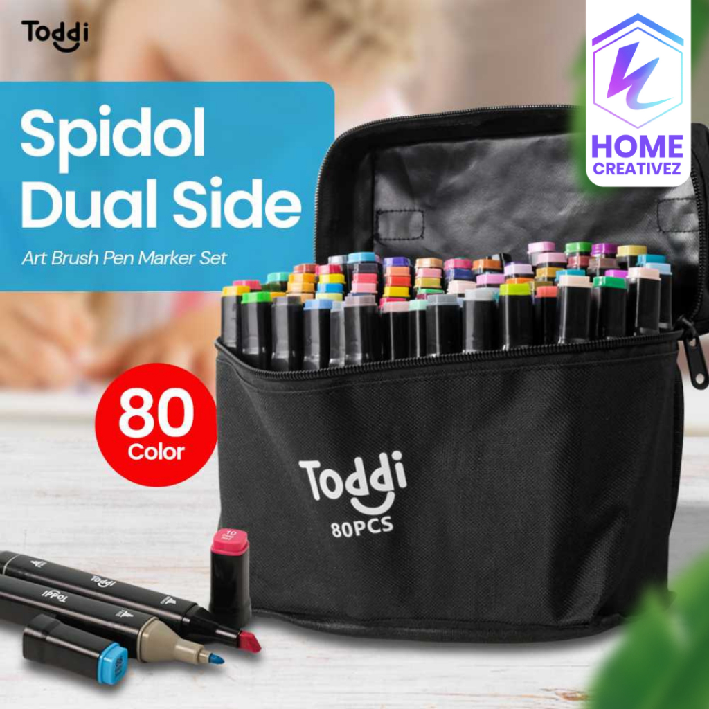 

Homecreativez-Toddi Spidol Dual Side Fine Art Brush Pen Art Marker Set 80 Color