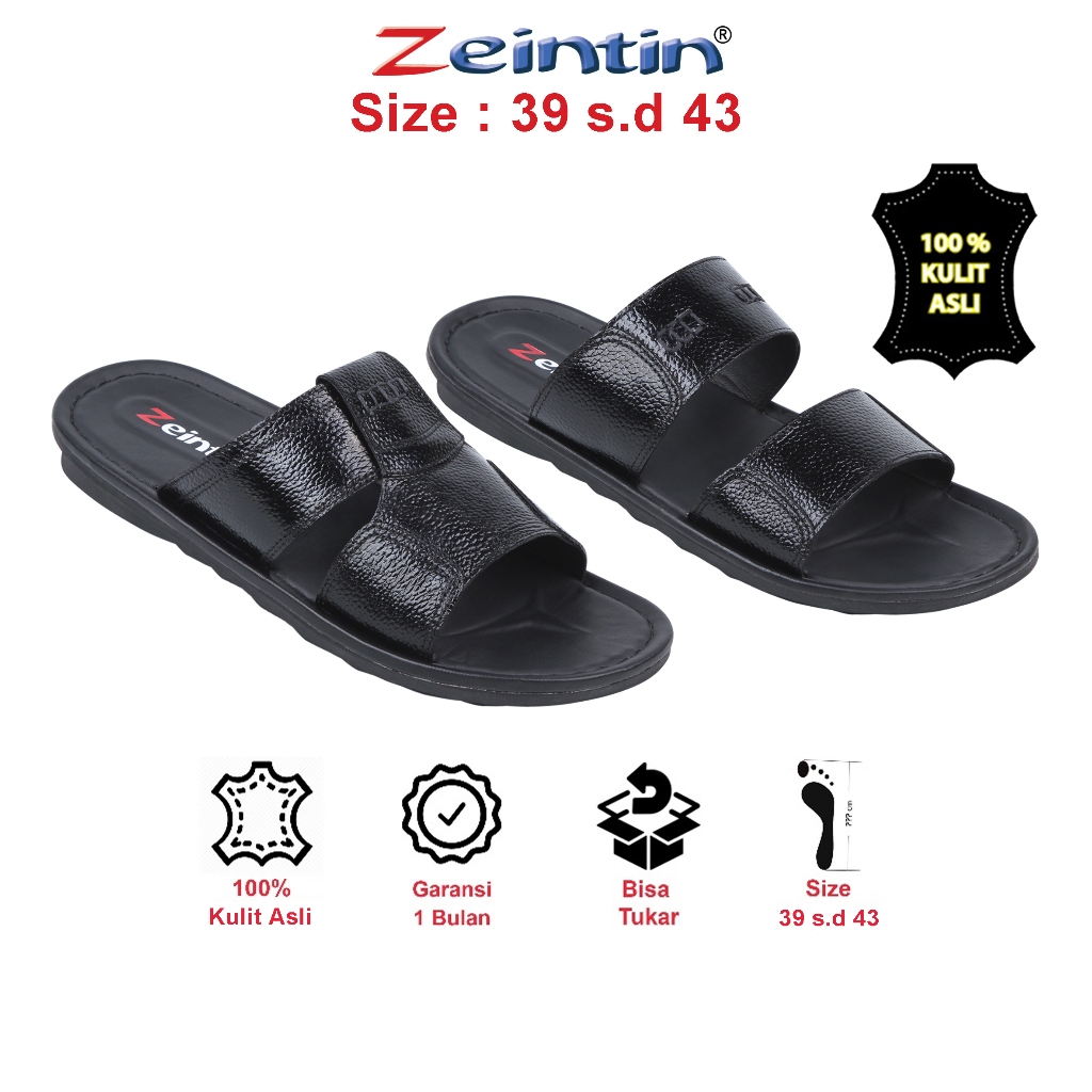 Zeintin - Sandal Kulit Full Up Sandal Kulit Pria Sandal Slop Casual Sendal Jepit KK