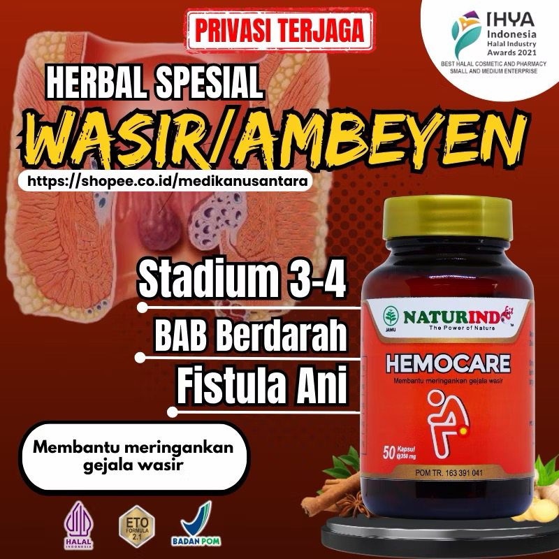 

Naturindo Hemocare Herbal Obat Wasir Wasiri Ambien Ambeyen Ambeien Bab Berdarah Sakit Mengempeskan Mengobati Benjolaa Di Anus Radang Bengkak 100% Halal Bpom