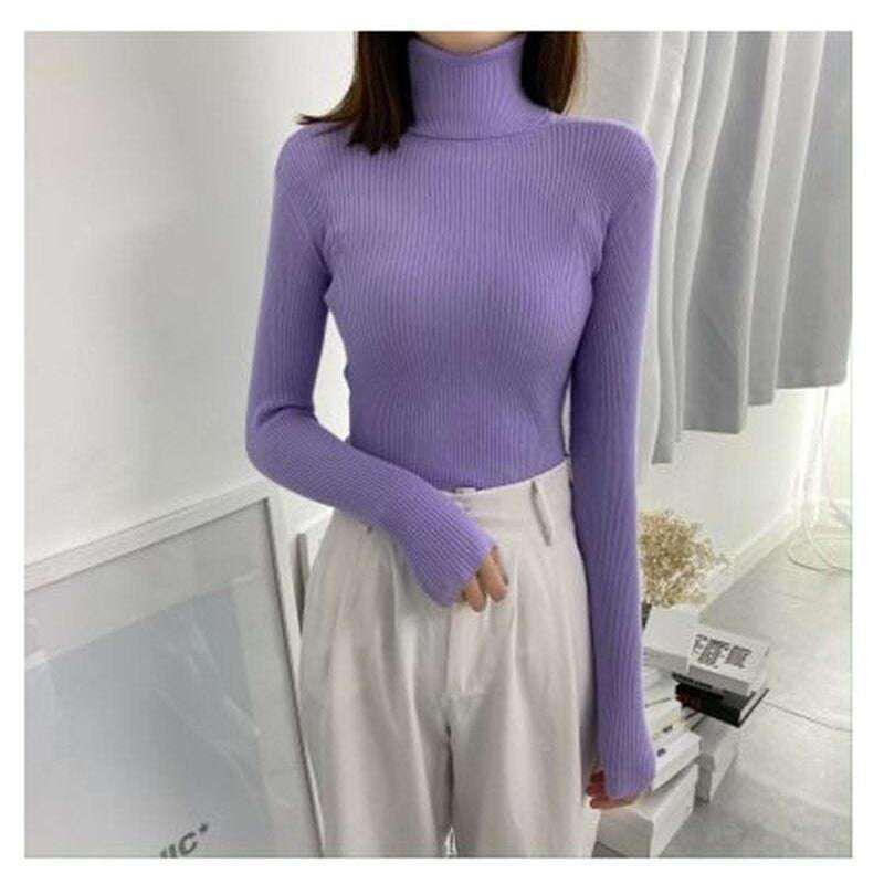 KAOS TURTLENECK LENGAN PANJANG WANITA / KAOS CEWEK BAHAN RAJUT/RIB / KAOS RIB PREMIUM LEHER TINNGI