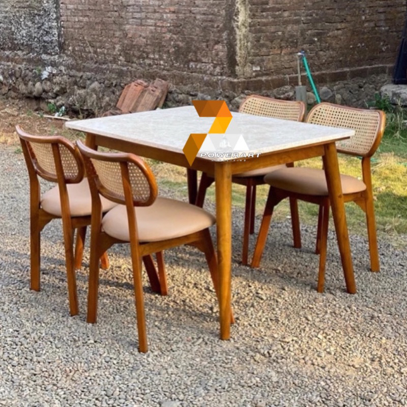 MEJA MAKAN JATI TUA TOP MARMER MEJA MAKAN MINIMALIS KURSI CAFE KURSI MAKAN JATI TUA