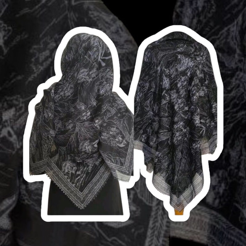 Hijab Motif Segi Empat Motif Jumbo Syar’i Pegunungan Hitam