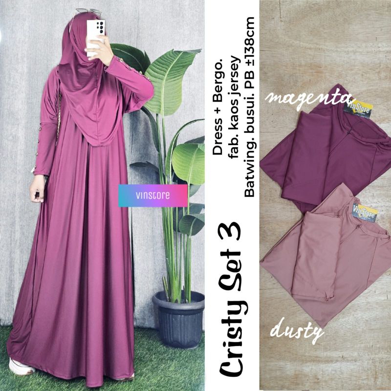 Gamis Busui Cristy Jumbo Set Hijab Bahan Kaos Jersey Allsize LD140 By VinStore