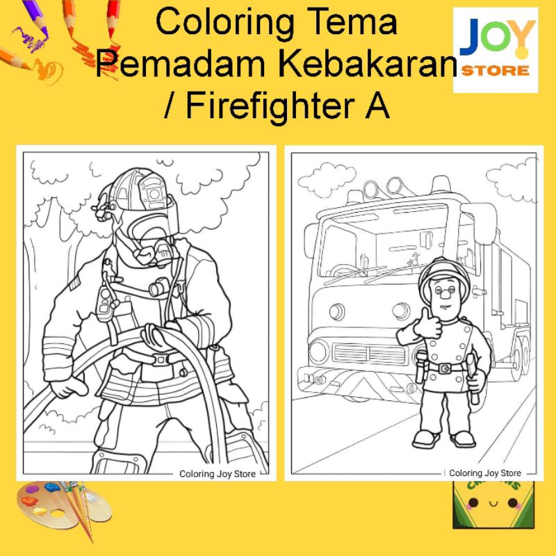 

Kertas Gambar Mewarnai ukuran A4 dan A5 150 gsm - Coloring Paper Tema Firefighter / Pemadam Kebakaran A Toko Joy Store