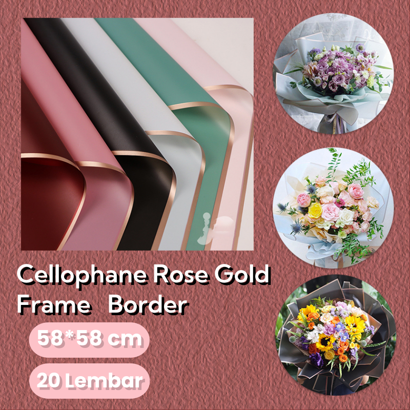 

【READY】20 PCS Cellophane Rose Gold Frame Border /Kertas Buket Bunga Flower/Kertas Buket Korea Bunga Flower/Buket Bunga Cellophane Florist Goldline