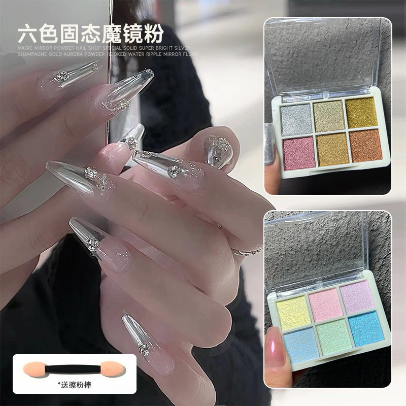 kheishop K101S 1 Kotak Nail Powder 6 Warna Bubuk Mirror Chrome Aurora Nail Art Powder Chrome Miror N