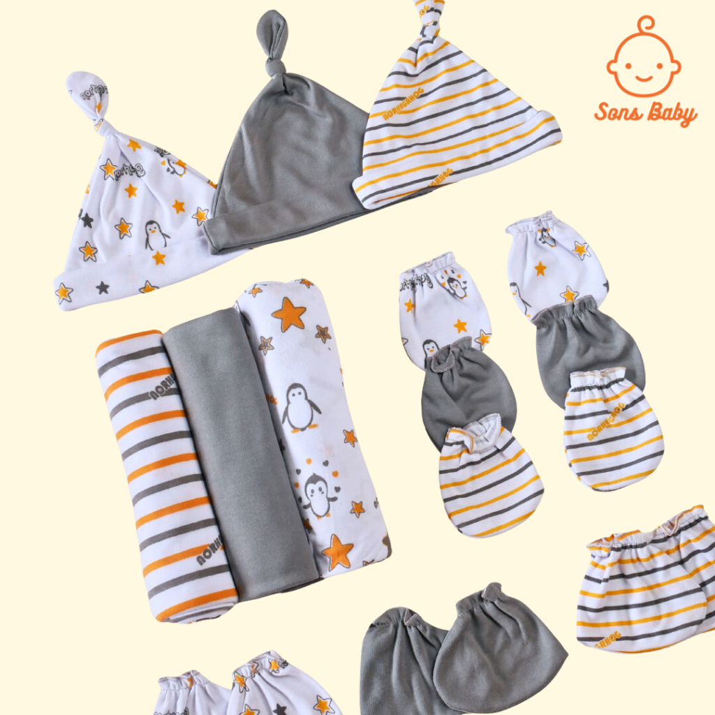 Set Bedong  Sarung Tangan Dan Topi Bayi Newborn