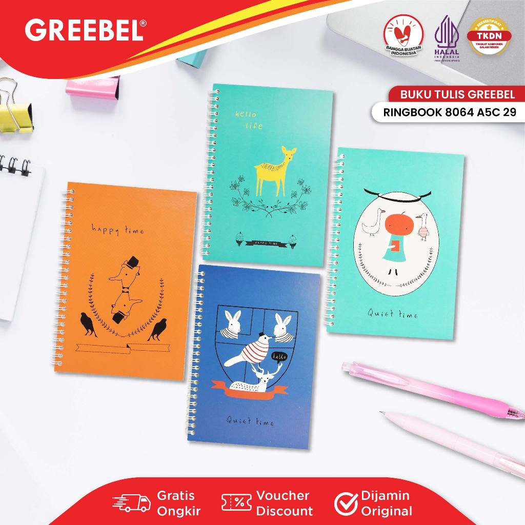 

GREEBEL Notebook Buku Tulis Ring (RING BOOK 8064 A5C 29) / Buku Tulis Catatan Notebook Buku Ring