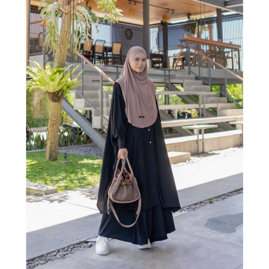 TOF Dress Gamis Abaya Syari Terbaru Abaya Set Rok Remaja Dewasa Modern Abaya Turki Arab Hitam Jumbo 