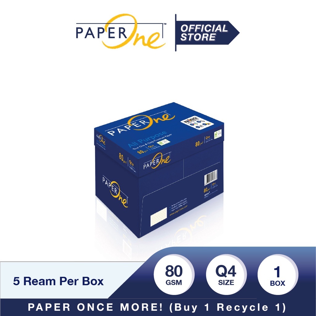 

PaperOne Kertas Quarto 80gr All Purpose 1 Box (2500 lembar) Kertas HVS Q4 Kertas Fotocopy