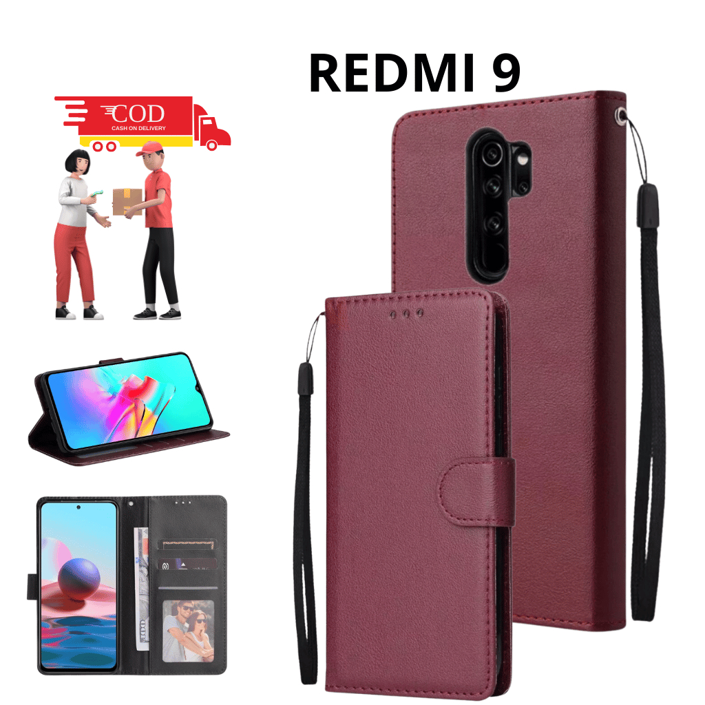 REDMI 9 FLIP CASING COVER LEATHER CASE FLIP CASE WALLET CASING DOMPET CASING HP SILIKON