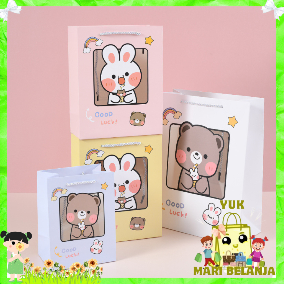 

YMB Paperbag Karakter Kartun Rabbit Bear Lucu Transparant Goodie Bag Motif Beruang Strawberry Tas Jinjing Mika Serbaguna Bingkisan Hadiah Hampers Ulang Tahun Anak Kotak Souvenir Kantong Tentengan Bingkisan Paper Bag