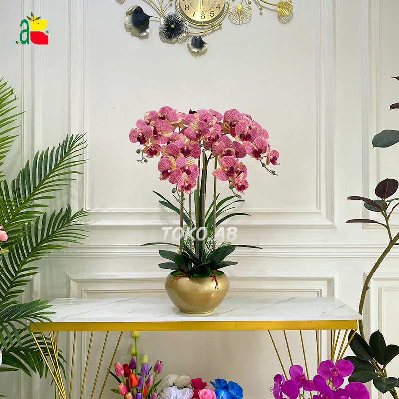 AMY12 1 SET RANGKAIAN BUNGA ANGGREK LATEX JUMBO POT GOLD BESI PREMIUM RB6104 RANGKAIAN BUNGA BESAR /