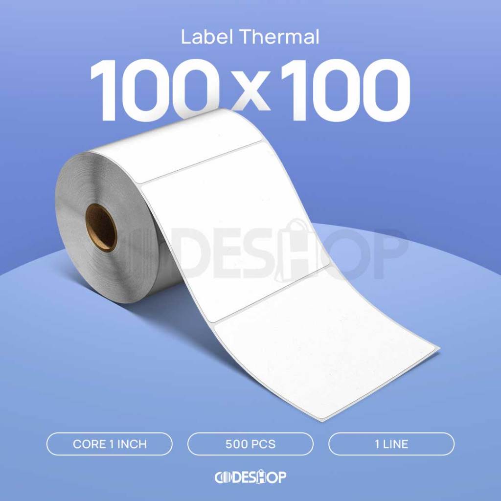 

Stiker Label Thermal 100x100 mm Codeshop Premium 1 Line Core 1 Inch Isi 500 Pcs Printer Barcode Barang Resi Termal Kotak Persegi