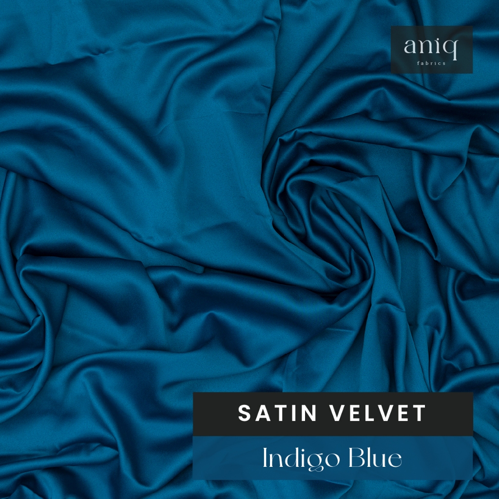 Aniq Fabrics Kain Satin Velvet Premium Sateen Silk Satin Sutra Bahan Kebaya, Dress Satin Indigo Blue