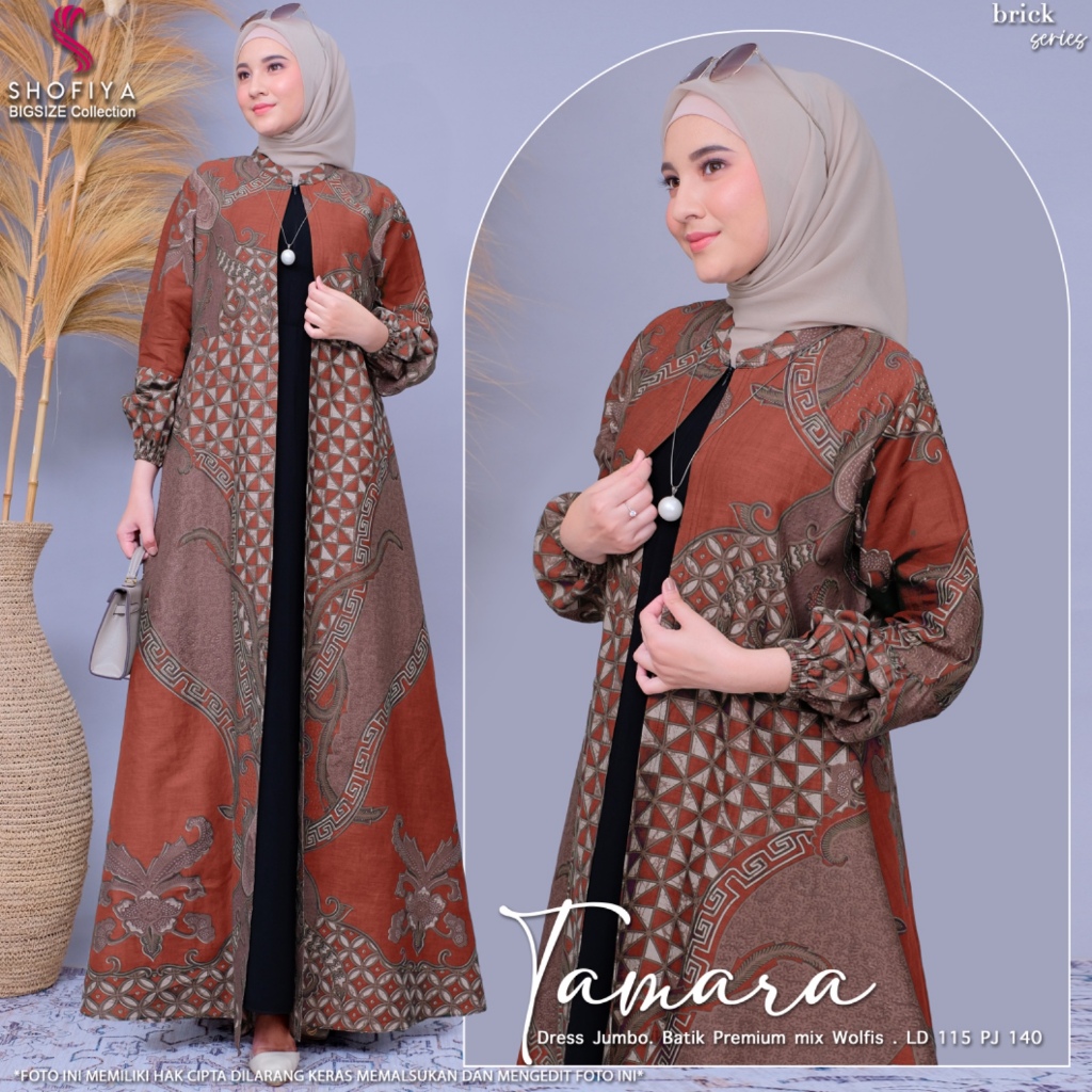 Tmra Gamis Pesta Jumbo Ld 115 XXXL Motif Batik Wolfis Premium Ori Shofiya Murah Elegant Terbaru 2024
