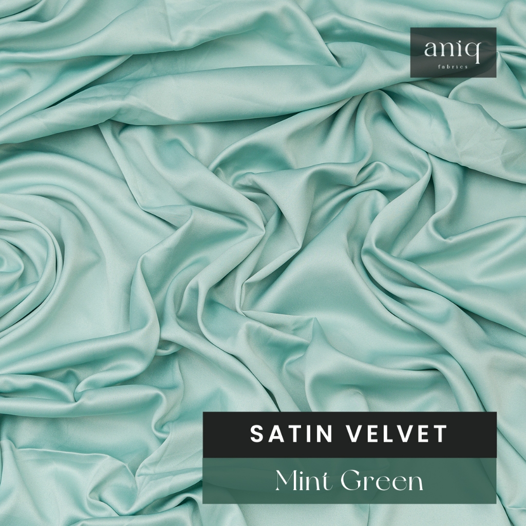 Aniq Fabrics Kain Satin Velvet Premium Sateen Silk Satin Sutra Bahan Kebaya, Dress Satin Mint Green