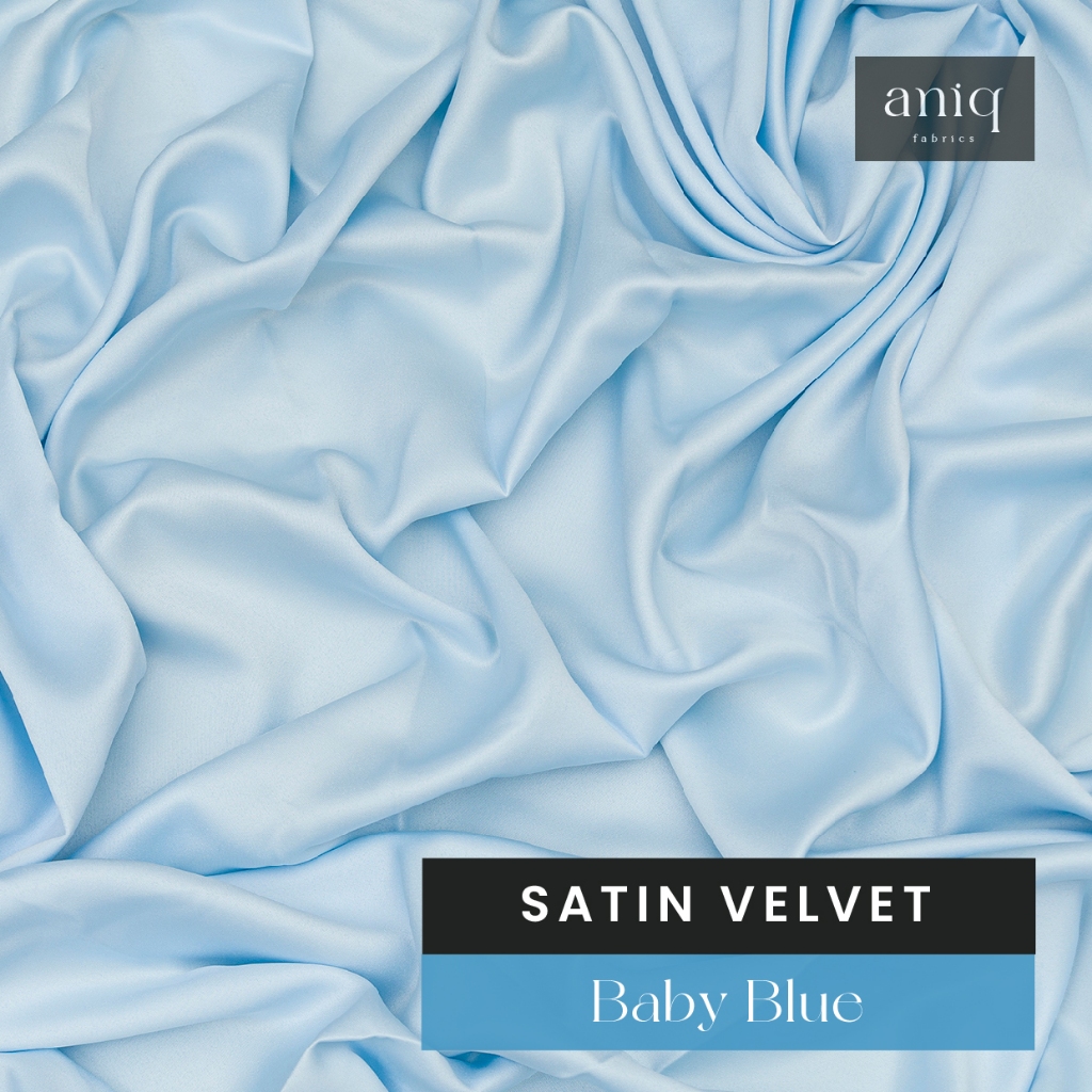 Aniq Fabrics Kain Satin Velvet Premium Sateen Silk Satin Sutra Bahan Kebaya, Dress Satin Baby Blue