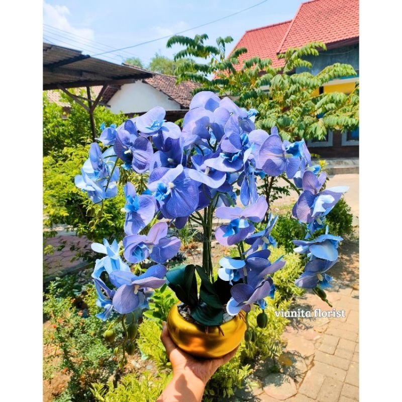 BUNGA ANGGREK PREMIUM VAS GOLD GUCI MEWAH